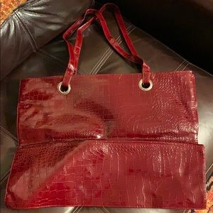 Maroon pleather tote, silver hardware